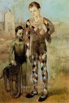 抽象的かつ装飾的 Painting - Deux Saltimbanques avec un chien 1905 キュビスト